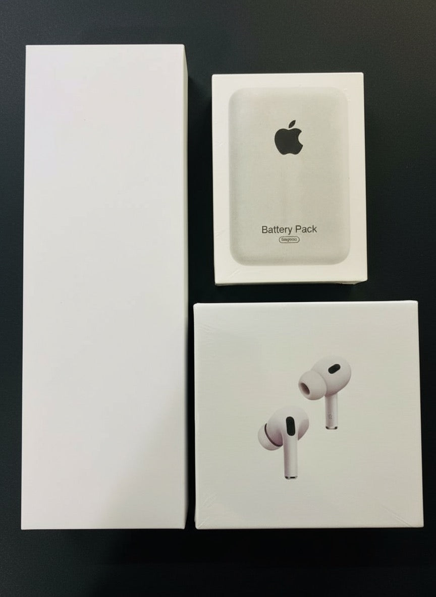 Combo 3in1:- Airpods pro 2nd Generation + MagSafe Battery pack (10,000Mah) + series 10 watch with 2 strap and wireless charger with(1 year warranty)Gift AirPods silicon case free
