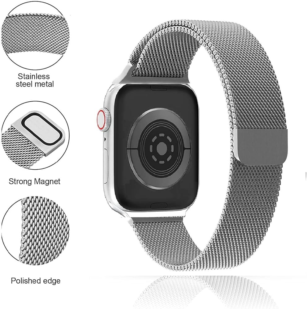 Magnetic Clasp Strap Compatible with Watch Band| ultra 2 band 49mm, Series 10 46mm, 9|8|7 45mm, SE2|SE|6|5|4 44mm, 3|2|1 42mm (Black),(silver)