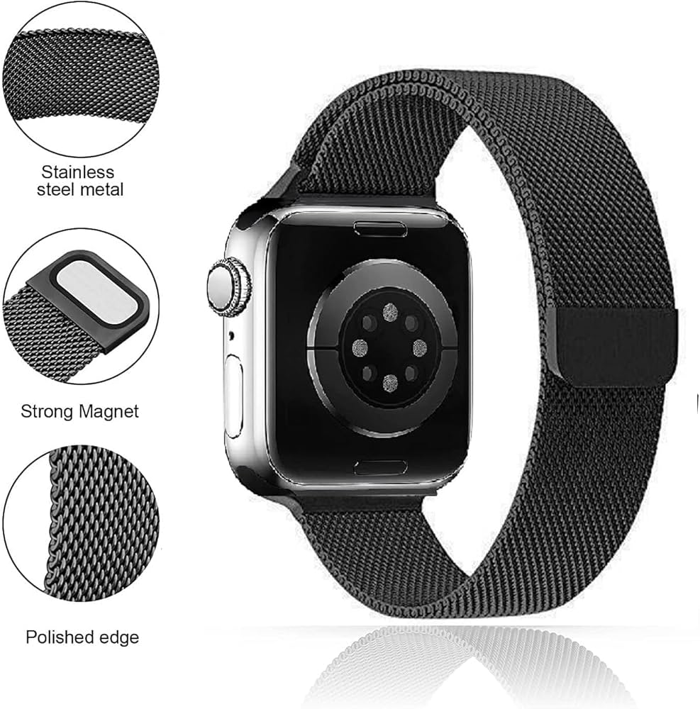 Magnetic Clasp Strap Compatible with Watch Band| ultra 2 band 49mm, Series 10 46mm, 9|8|7 45mm, SE2|SE|6|5|4 44mm, 3|2|1 42mm (Black),(silver)