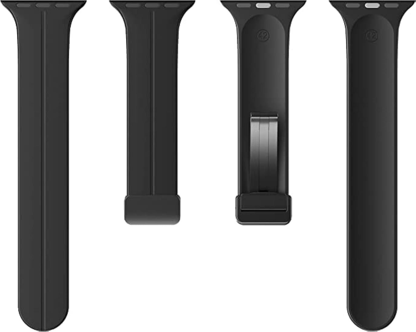 Silicon Magnetic Buckle Watch Band| ultra 2 band 49mm, Series 10 46mm, 9|8|7 45mm, SE2|SE|6|5|4 44mm, 3|2|1 42mm (Black),(silver)