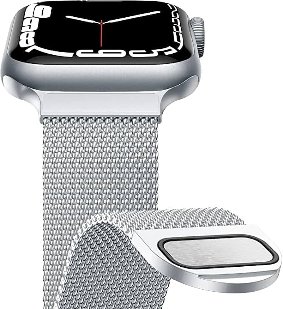 Magnetic Clasp Strap Compatible with Watch Band| ultra 2 band 49mm, Series 10 46mm, 9|8|7 45mm, SE2|SE|6|5|4 44mm, 3|2|1 42mm (Black),(silver)