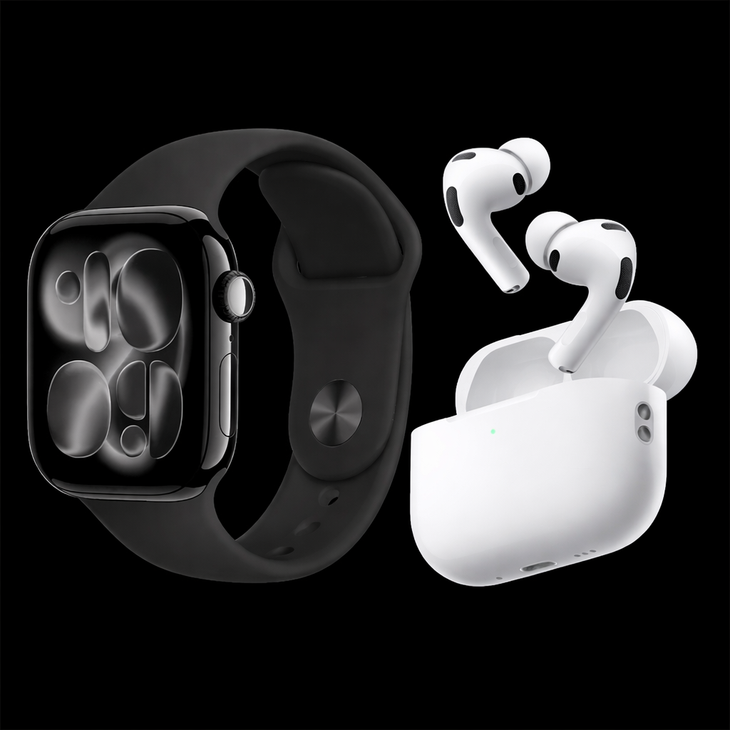 Combo 2in1:- Airpods pro 3 With ANC Wireless Double tap + Series 11 watch with 2 straps and watch charger with (1 year warranty)