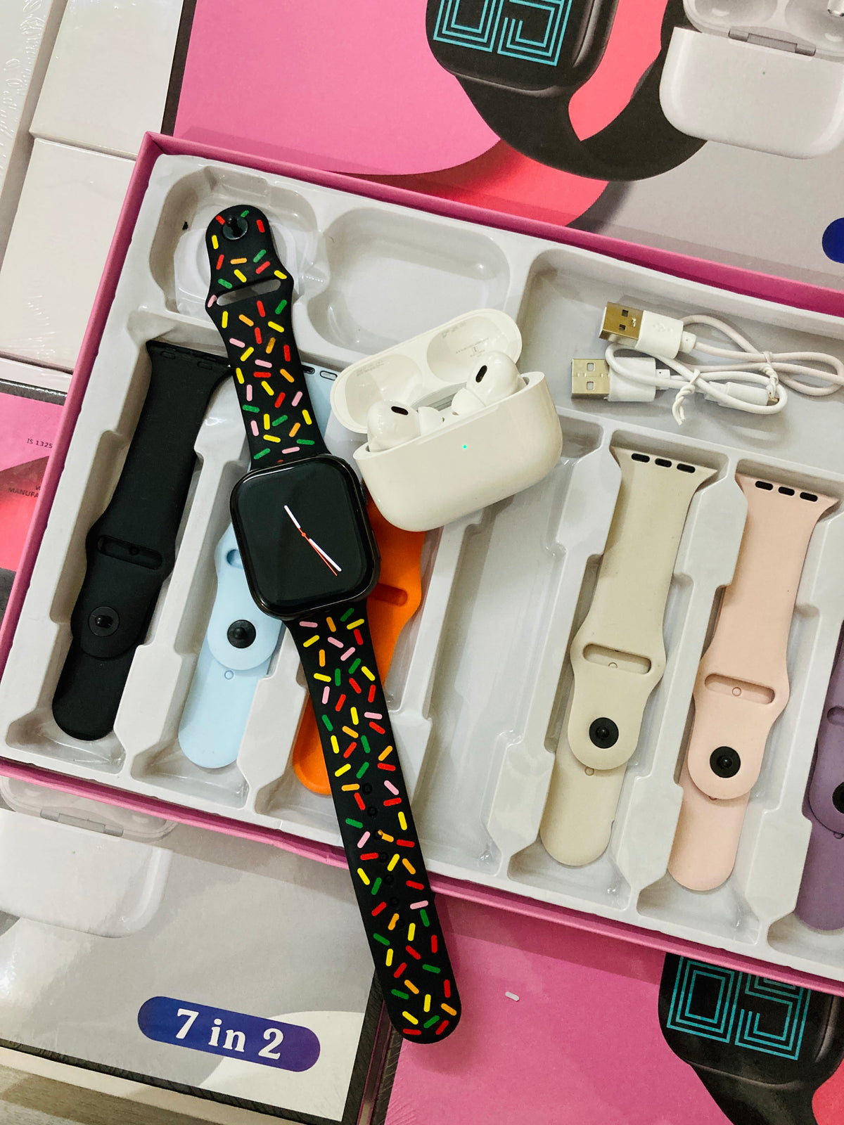 Combo7in2:AirPods pro + Smart Watch with 7 straps and watch charger (6 month warranty