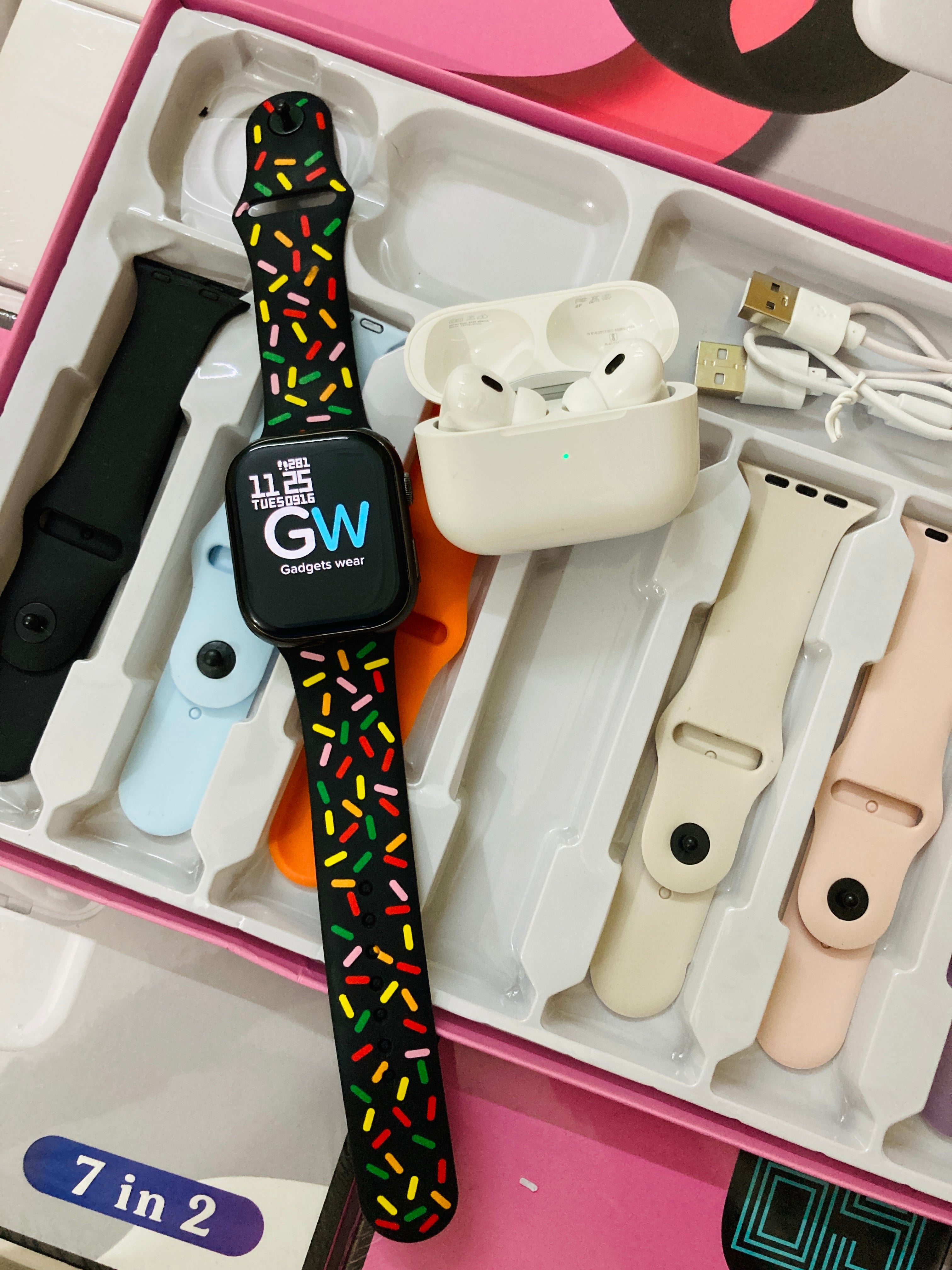 Combo7in2:AirPods pro + Smart Watch with 7 straps and watch charger (6 month warranty